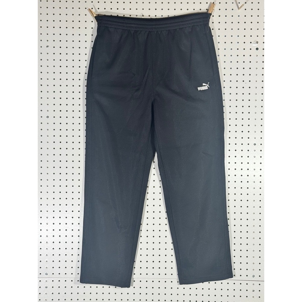 Puma Mens XL Black Mesh Athletic Track Pants Straight Leg Elastic Waist Logo